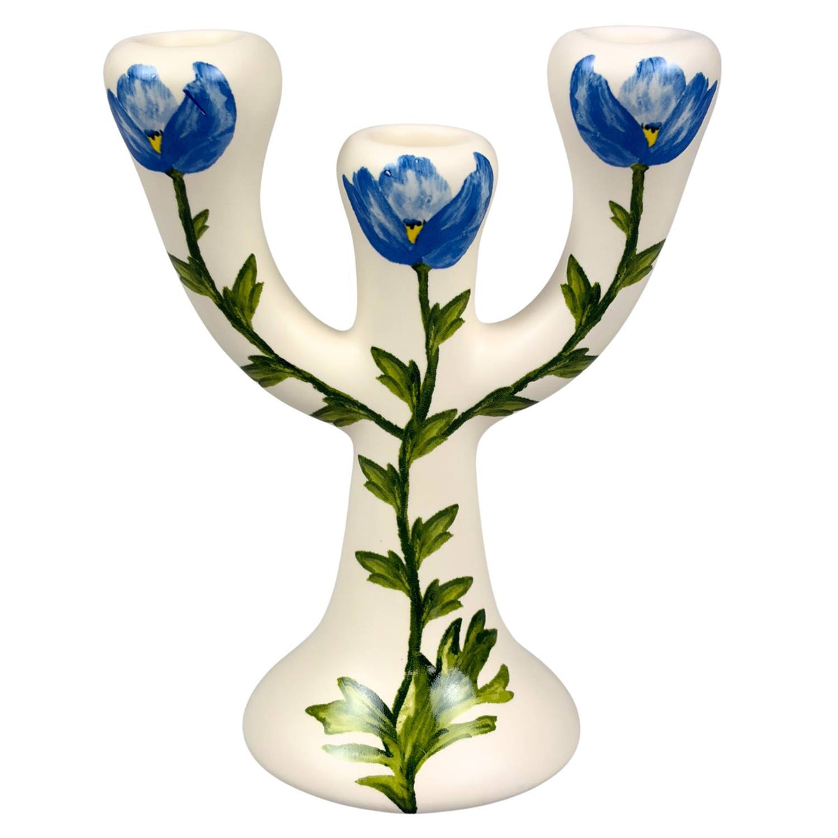Blokker - 3-arm candlestick - 13,5 x 9 x 18,5 cm - ceramic - blue and white