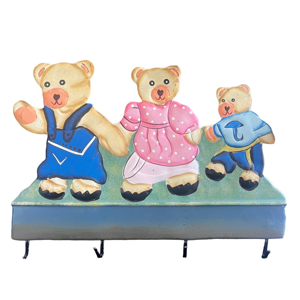 Metal Children’s Coat Rack ‘Bear Family’ – 4 Hooks – 35 cm
