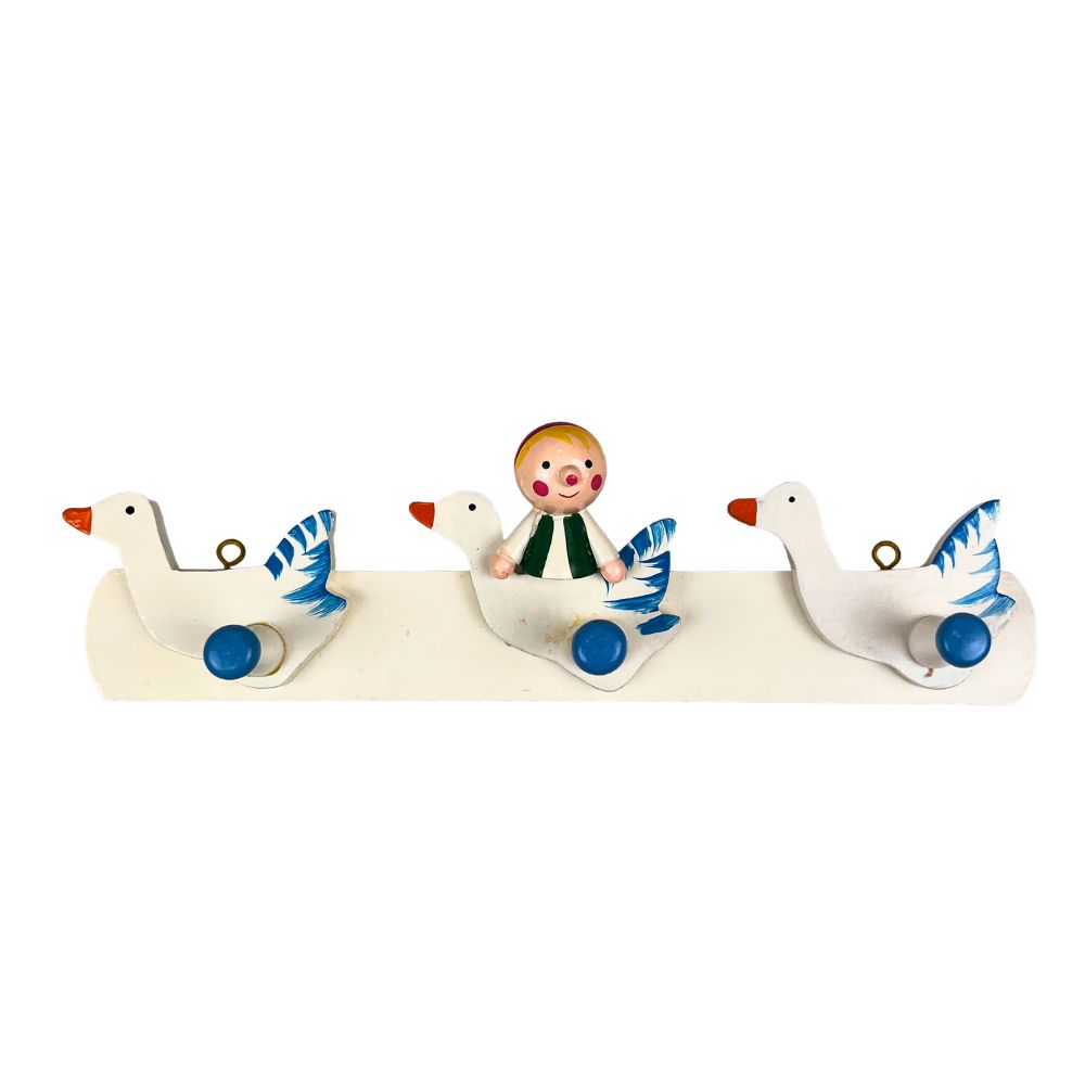 Kinder-Garderobe aus Holz – Gans mit 3 Haken – 28 x 8 cm