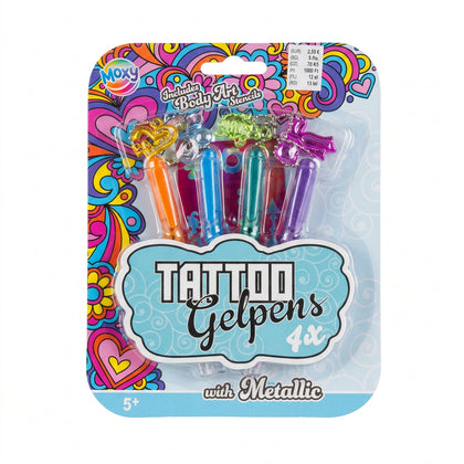 Moxy - Tattoo-gelpen met metallic effect, 4 stuks in verschillende kleuren
