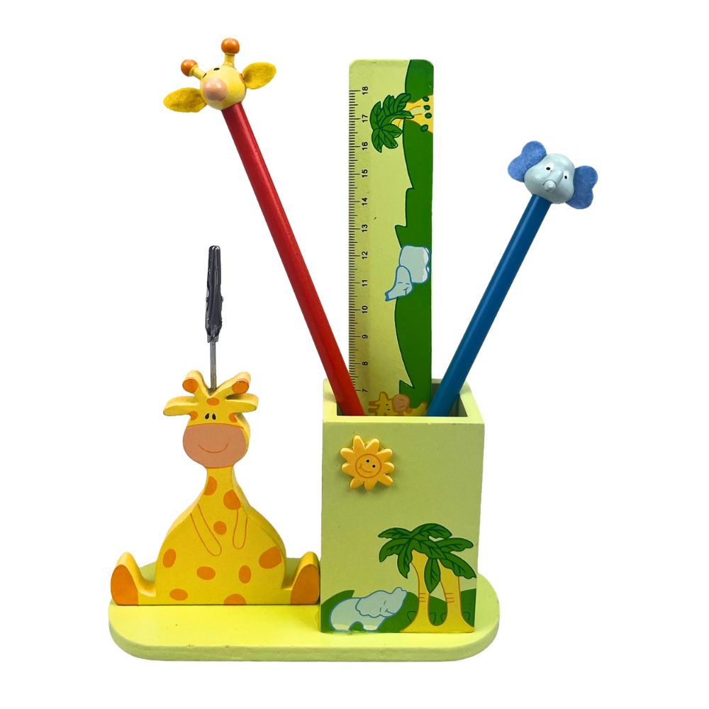 Playwood - Potlooddoos Giraf-Cliphouder + Potloden - 15x6x8 cm