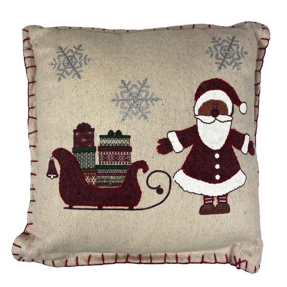 Weihnachtskissen „Weihnachtsmann und Schlitten“ - 40 x 40 cm