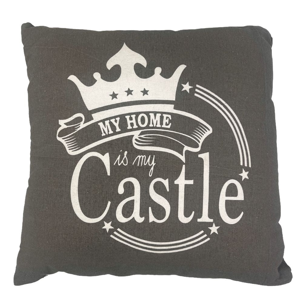 Grey Cushion "My Home Is My Castle" – 40 x 40 cm