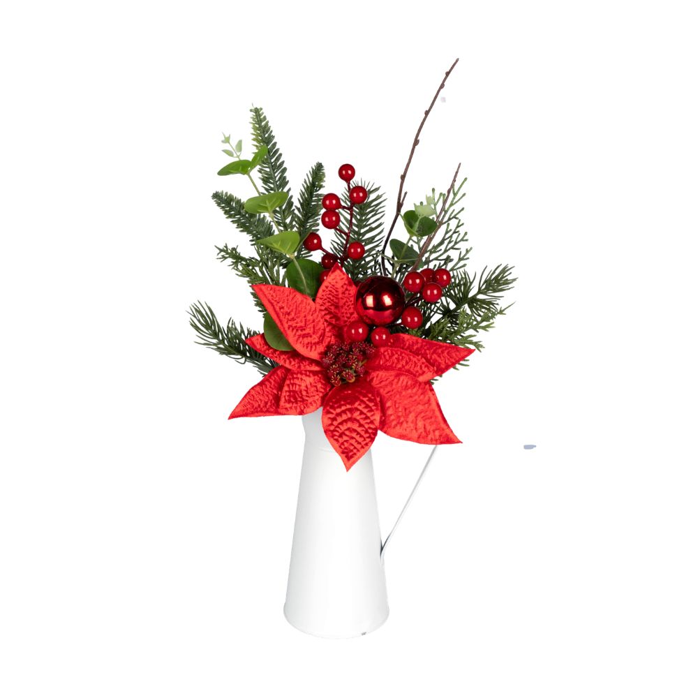 Vase with ‘Christmas Star’ Decoration – Classic Red & White