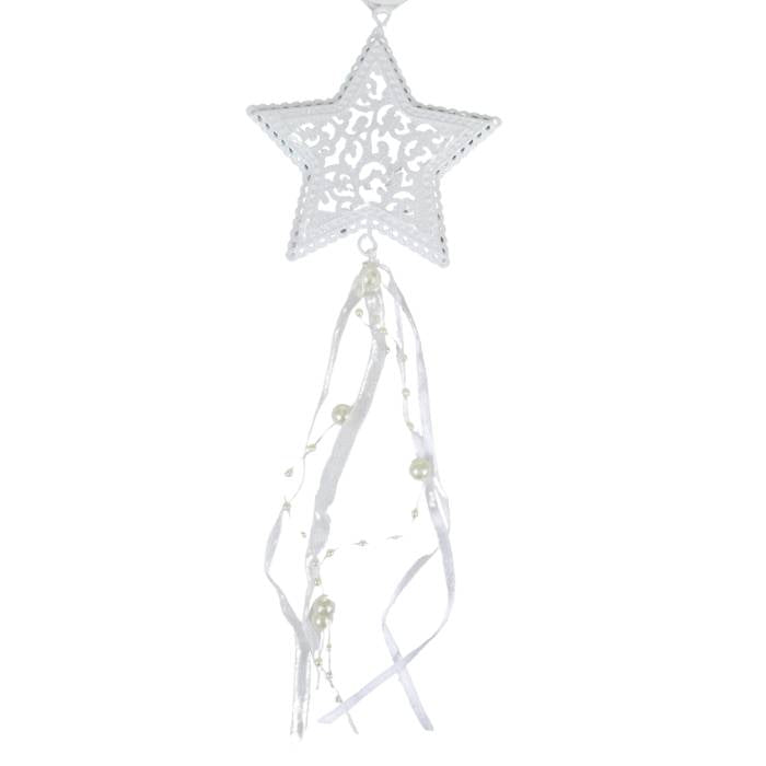 Mica ster met decoratief lint - ca. 9x32 cm - wit
