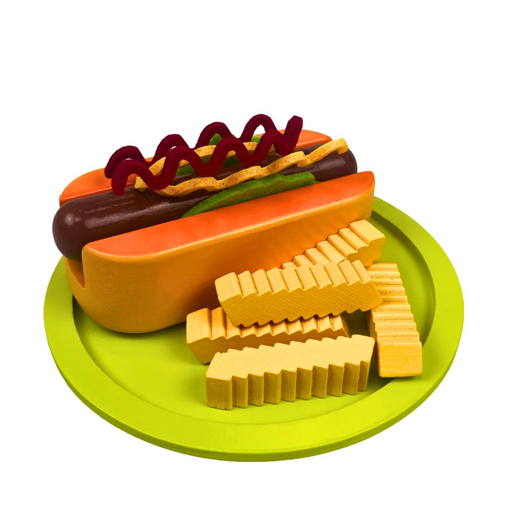 Kiddyplay Wooden Fast Food Set – Hot Dog with Chips – 11-piece