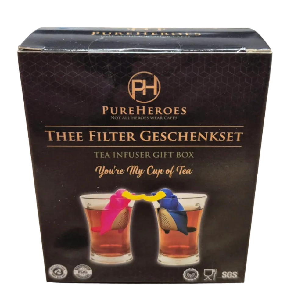 PureHeroes - Geschenkbox mit Teesieb (2) Pinguine rosa-blau