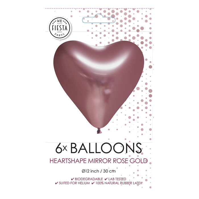 Fiësta - Ballonnen - 6st - hartvormige spiegel rosé goud - Ø 30cm
