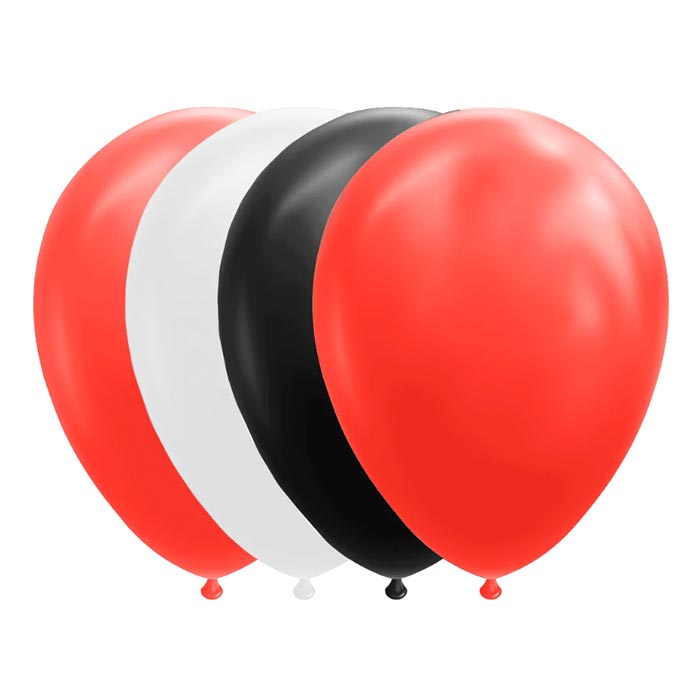 Fiësta - Ballonnen - 10st - rood+wit+zwart - Ø 30cm