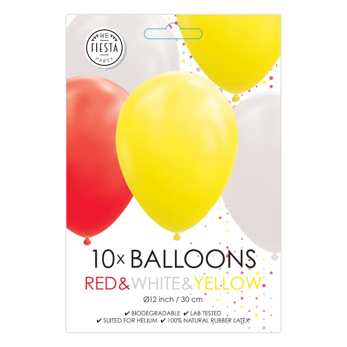 Fiësta - Luftballons - 10 Stück - rot+gelb+weiß - Ø 30cm