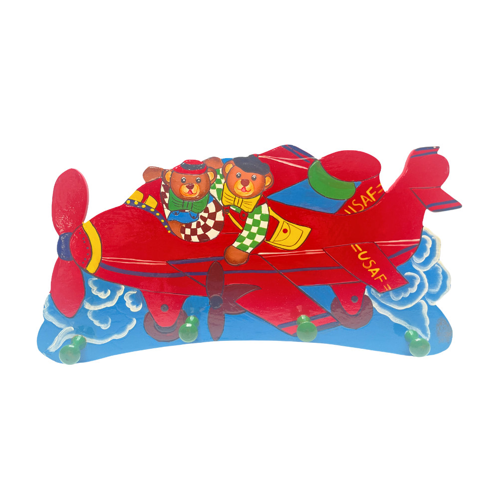 Playwood Kinder-Garderobe aus Holz – Bärenflugzeug (4 Haken) – 39 cm
