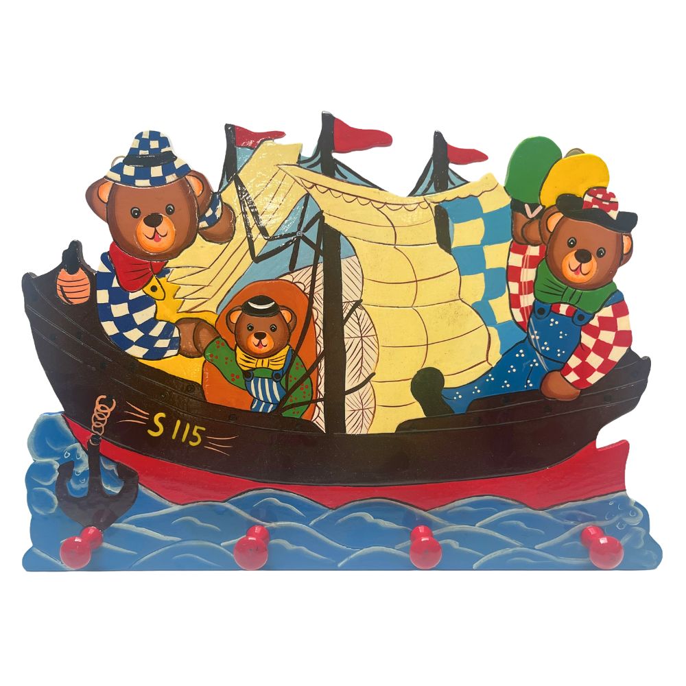 Playwood - Kinder-Garderobe „Bear Ship“ (4 Haken) - 39 cm