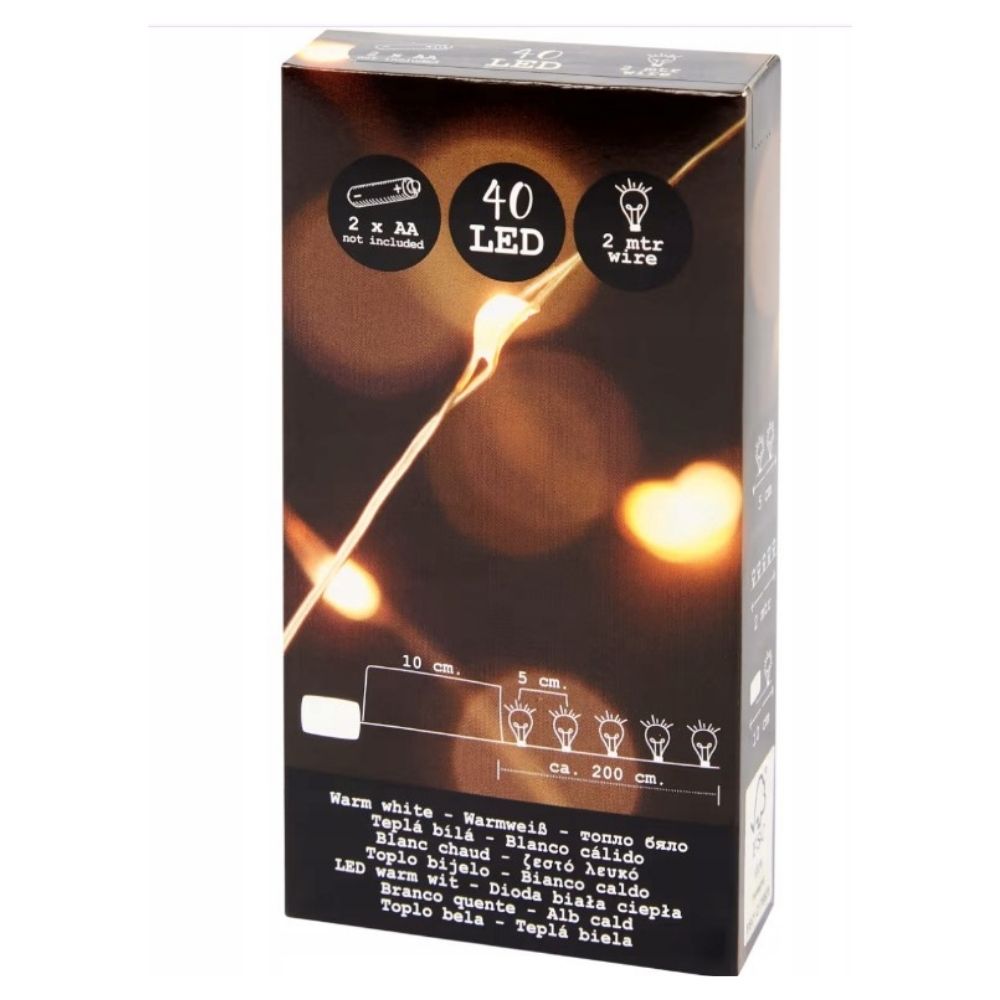 40 LED lights, 2-metre lead, warm white, damaged packaging