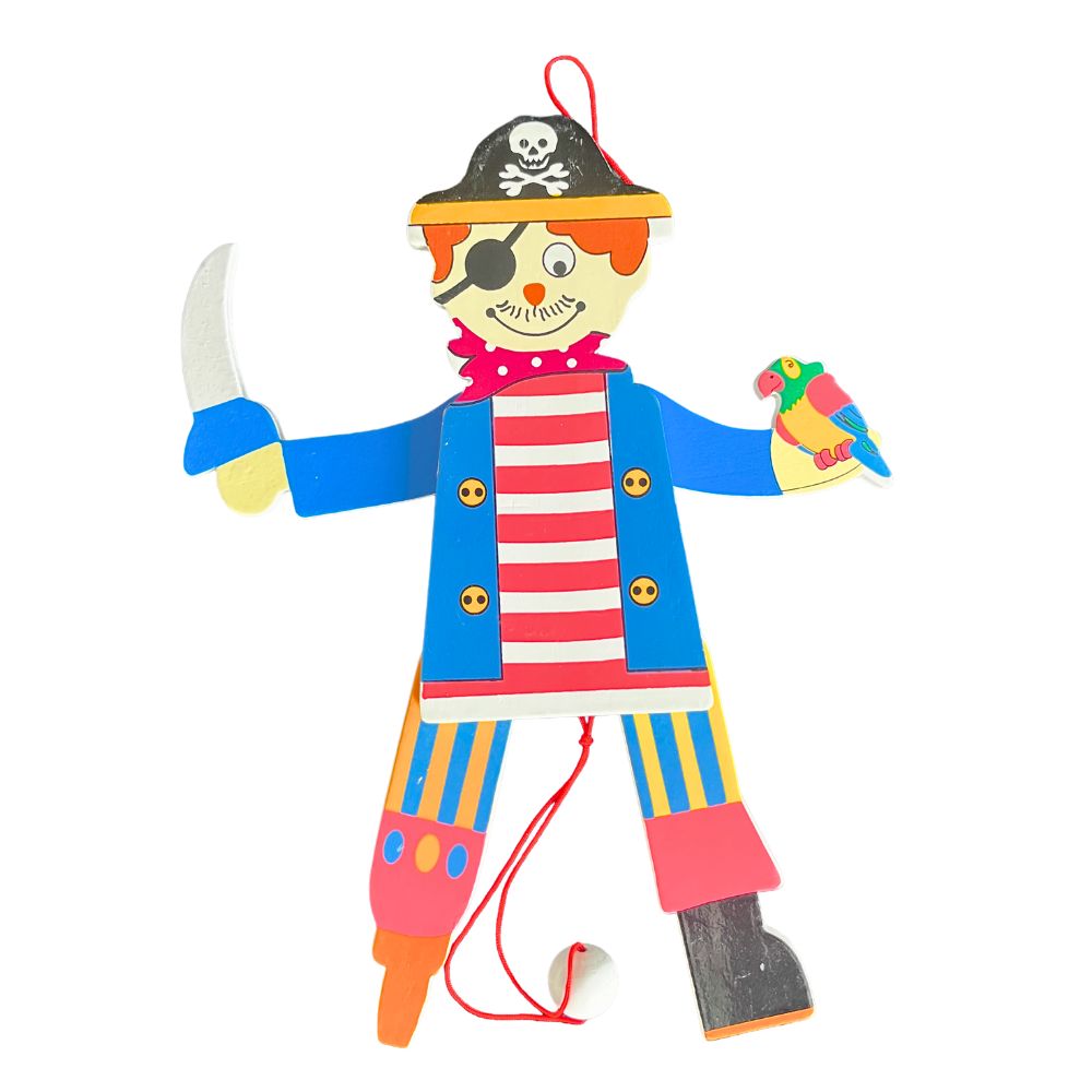 Charl's Toys Wooden Pull-Along Puppet – Pirate Jumping Jack – 21 cm