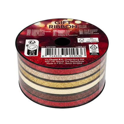 Cadeau-lint 5 mm x 5 m, 6 kleuren metallic + glitter, assortiment in doos