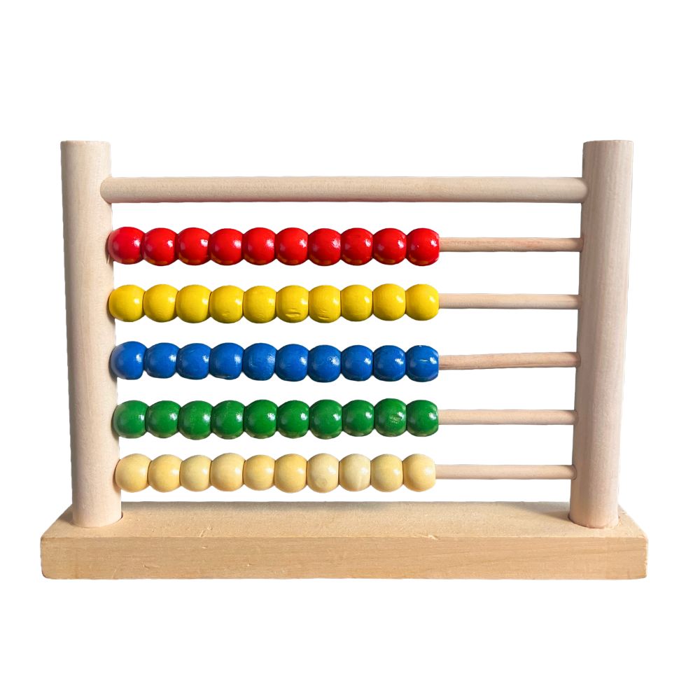 Speelhout Houten Telraam – 50 Gekleurde Kralen – 27 x 4 x 20 cm