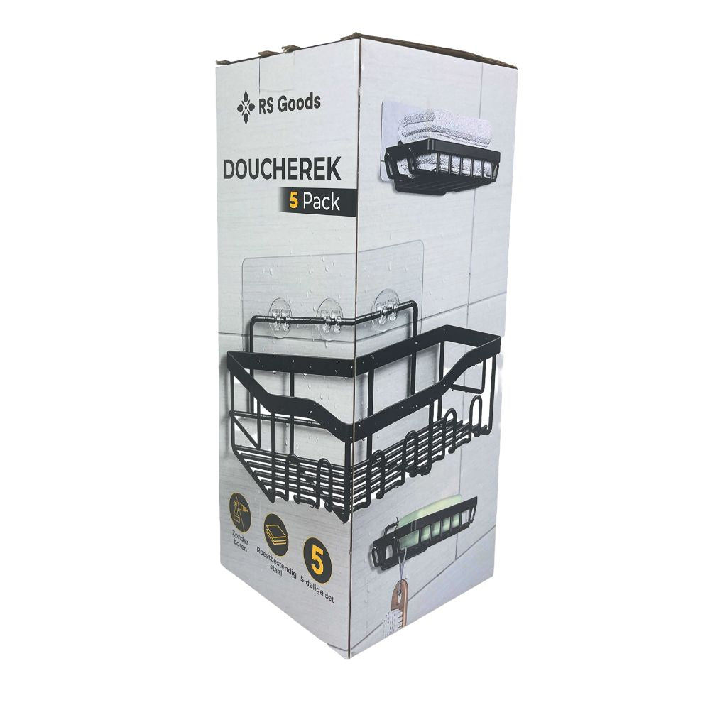 RS Goods Duschvorhang- und Ordnungsset – 5-teilig (Schwarz)