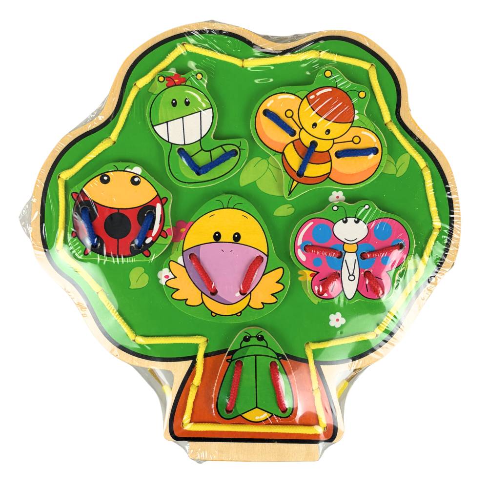 Playwood - Holzpuzzle „Stringing Tree“ mit Tieren - 23x23cm