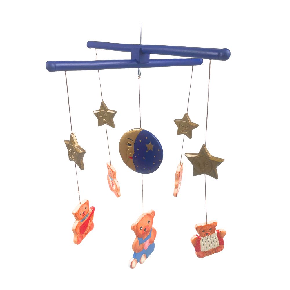 Baby-Mobile aus Holz – Bär Goldmoon & Sterne – 28 cm
