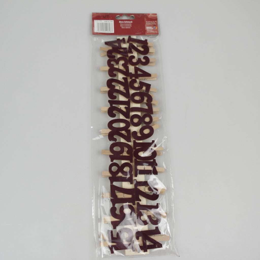Wooden pegs Advent calendar velvet - approx. 37 x 10 x 1.5 cm