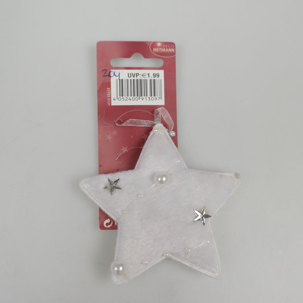 Plush star with beads - approx. 8.5 cm - white/silver