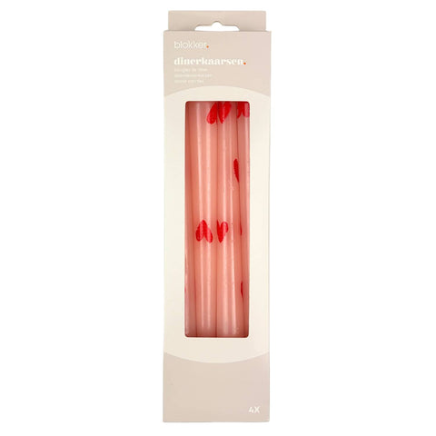 Blokker - Dinerkaarsen met hartjes - set van 4 - 25cm