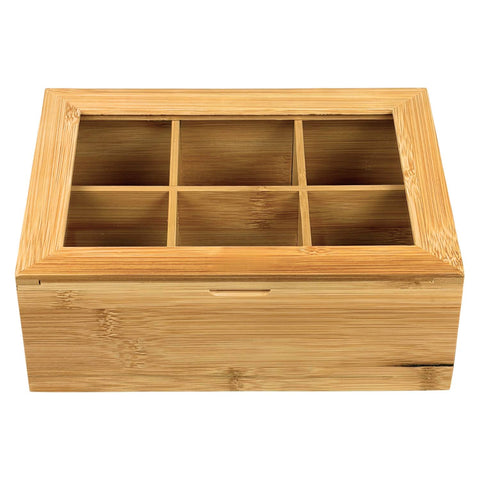 Blokker -  Theedoos 6 vaks - bamboe - met venster - 24x18,5x9cm