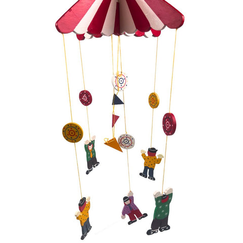Houten Babymobiel – Circus / Acrobaten met Paraplu – 24 cm