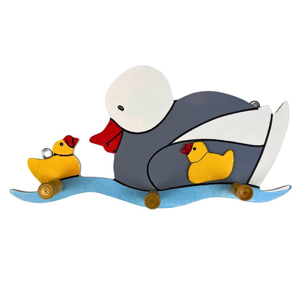 Kinder-Garderobe aus Holz – Ente mit Küken – 30 x 16 cm
