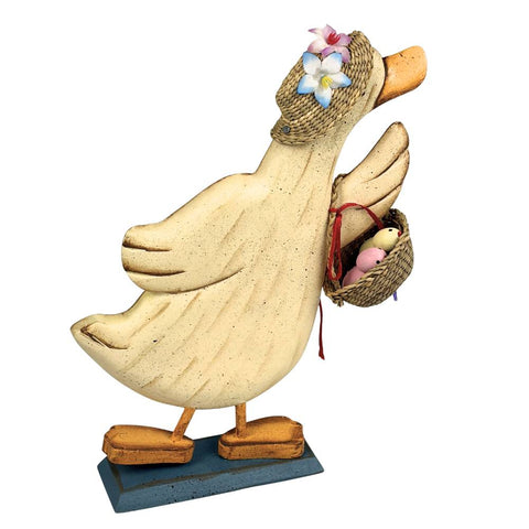 Playwood - Houten decoratieve gans met mandje - 26 cm