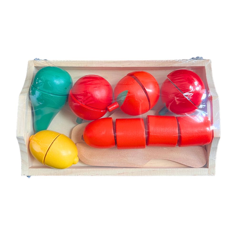 Playwood Houten Dienblad met Snijgroenten & Fruit – 20 x 13 cm