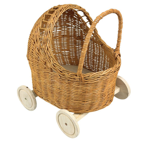 Retro poppenwagen - Rotan - 31x27x39 cm - bruin