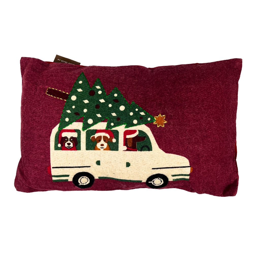 Weihnachtskissen „Hunde im Auto“ - 30 x 50 cm