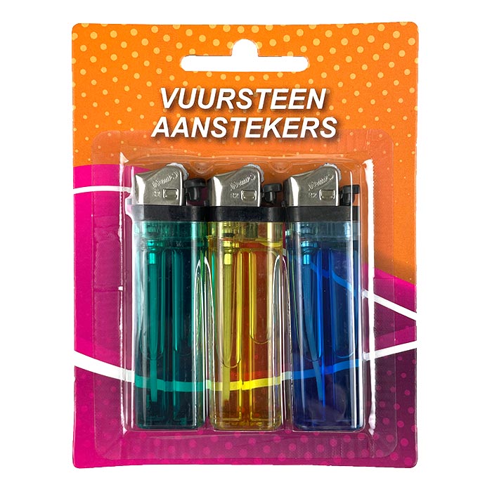 Vuursteen aanstekers - 3 stuks - kleur: assorti
