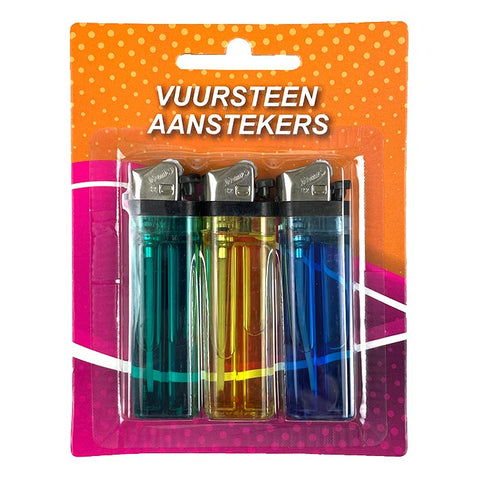 Vuursteen aanstekers - 3 stuks - kleur: assorti