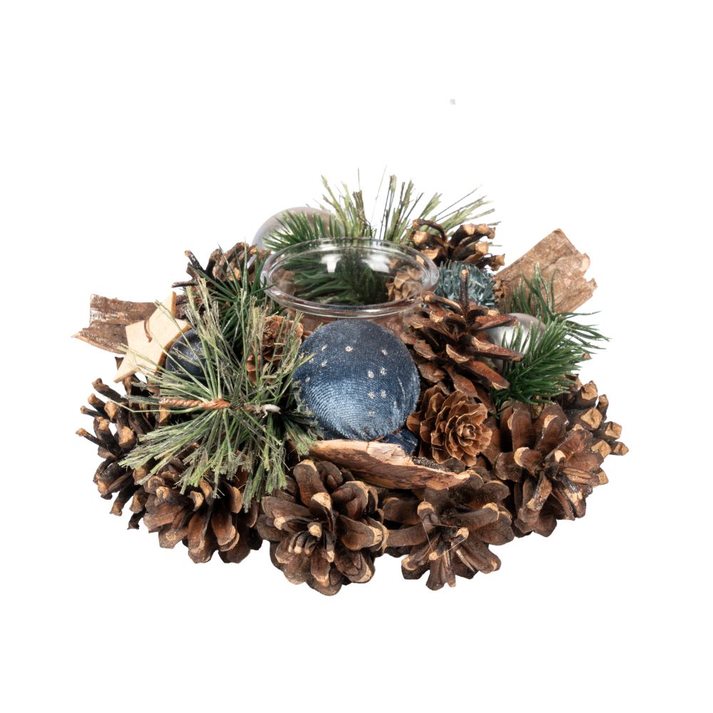 Weihnachtswindlicht „Atmospheric“ – Natürliches Weihnachtsarrangement mit Glas