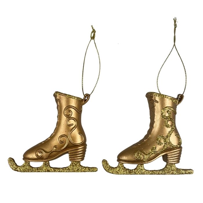 Kerstboom ornament - paar schaatsen - ca. 7 x 8 cm - goud