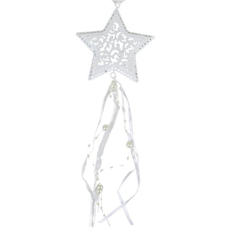 Mica ster met decoratief lint - ca. 9x32 cm - wit
