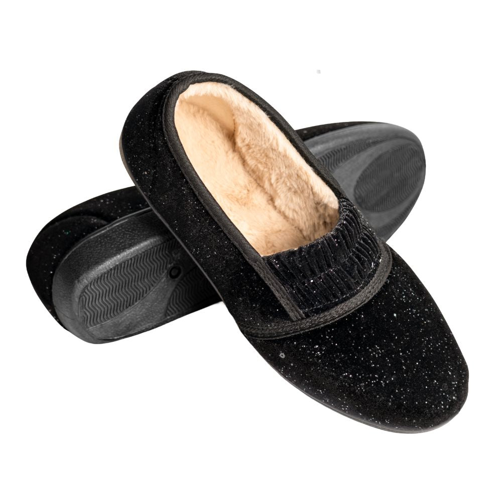 Komfort-Hausschuhe „Glamour“ – Schwarz mit Glitzer