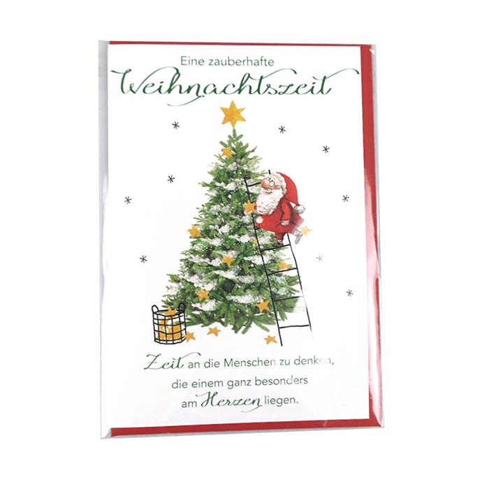 Weihnachtskarte - 11,50x17,50 cm - Weihnachtsmann/Weihnachtsbaum