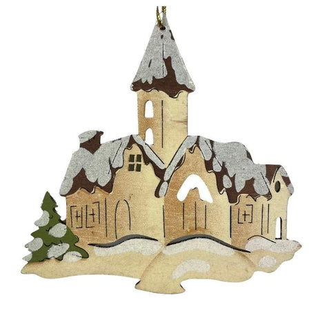 Kleine hängende Holzkirche - sortiert - ca. 10 cm - natur/braun