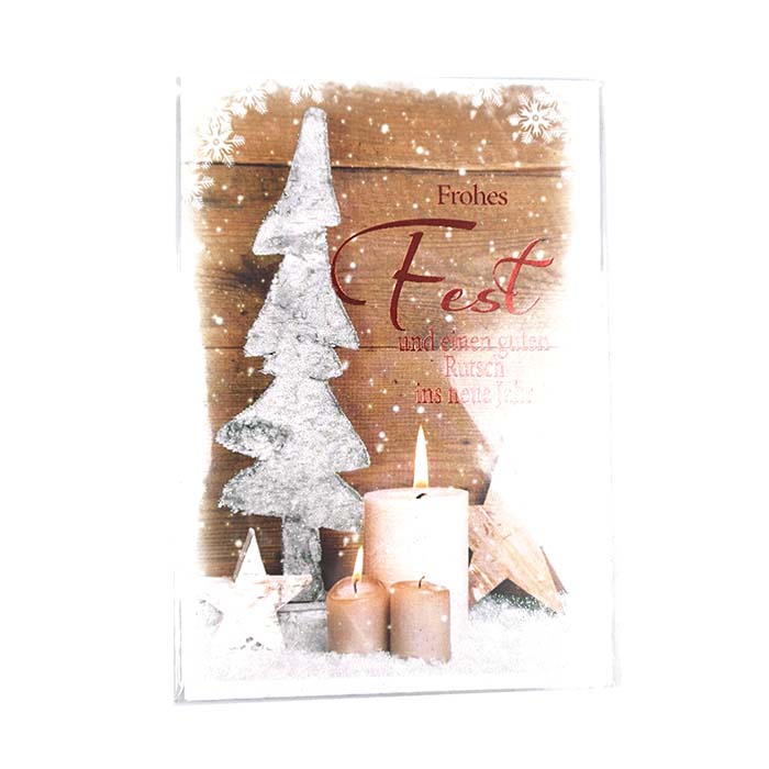 Christmas card - 11,50x17,50 cm - candles/wooden tree
