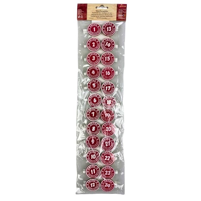 Wooden Advent calendar number clips - approx. 4,7cm - red/white