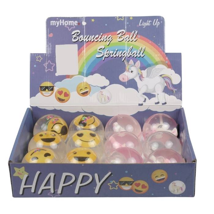 MyHome - Bouncy ball - smiley/unicorn - Ø 6,5cm - lights up