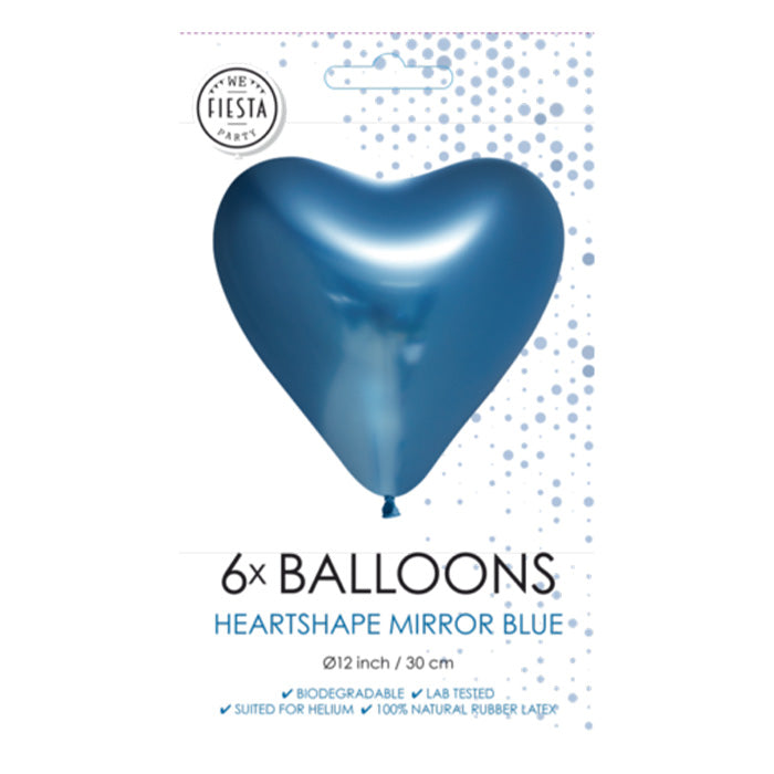 Fiesta - Ballonnen - 6st - hartvorm spiegel blauw - Ø30cm