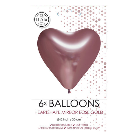 Fiësta - Ballonnen - 6st - hartvormige spiegel rosé goud - Ø 30cm