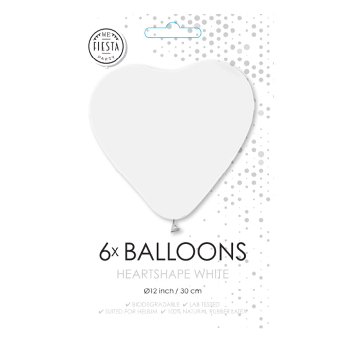 Fiësta - Ballonnen - 6st - hartvorm wit - Ø 30cm