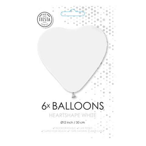 Fiësta - Ballonnen - 6st - hartvorm wit - Ø 30cm