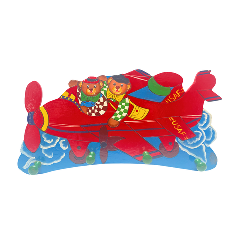 Playwood Houten Kinderkapstok – Berenvliegtuig (4 haken) – 39 cm