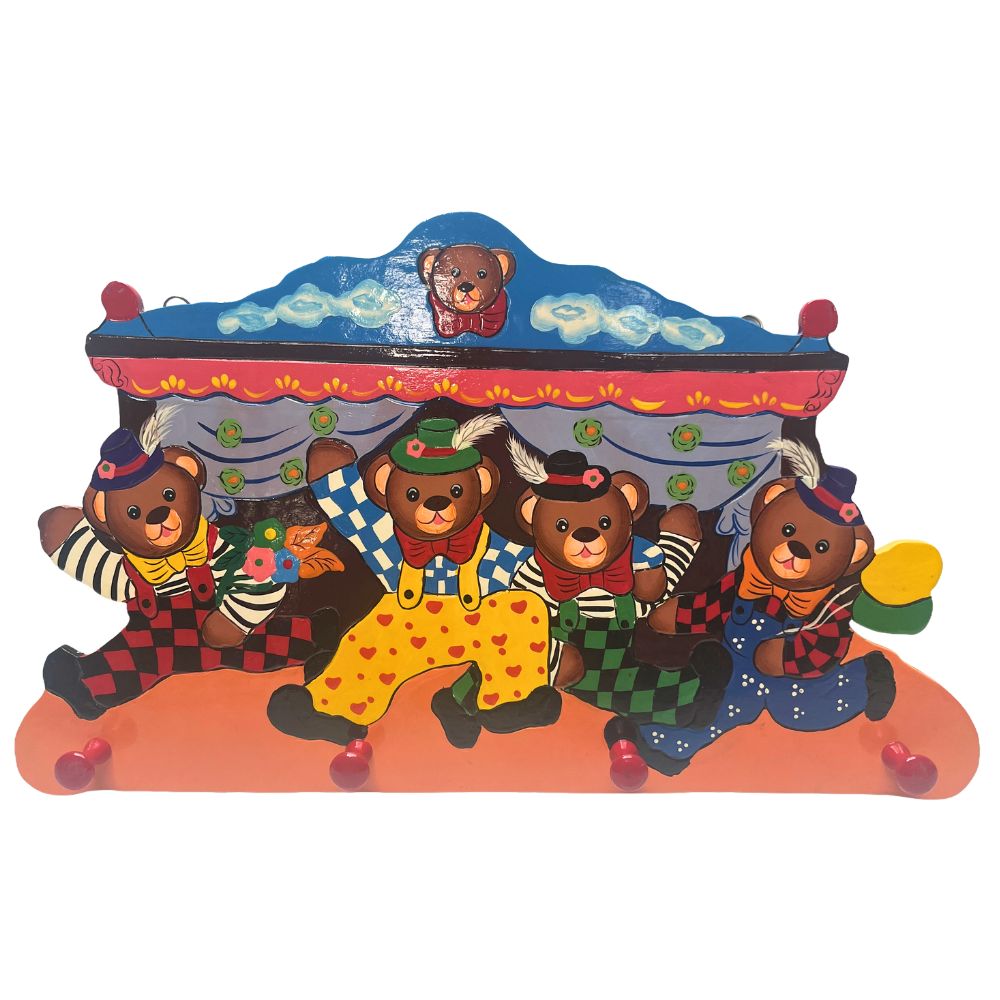 Playwood - Bear Circus children’s coat rack with 4 hooks, Version 2 - 47 cm